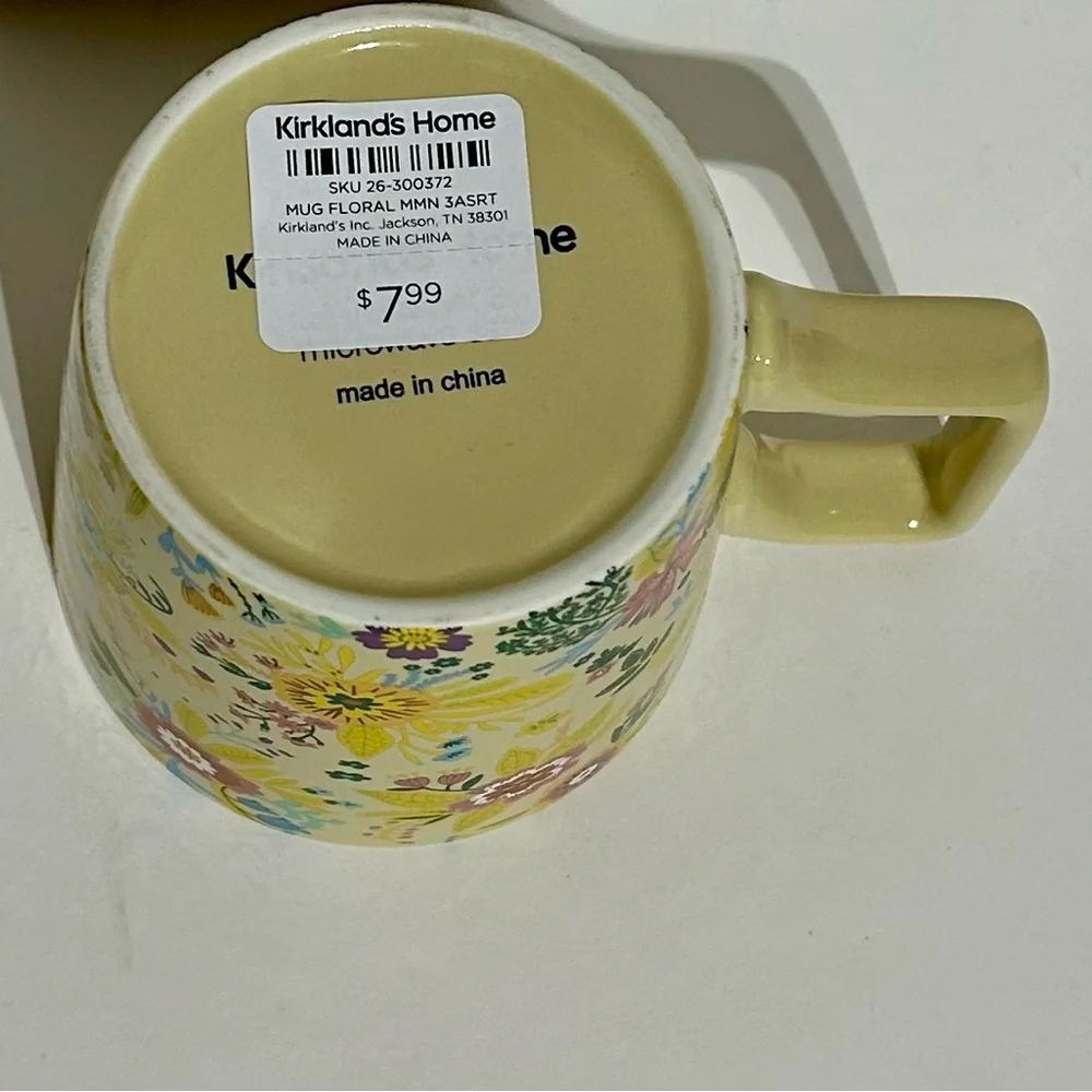 Coffee Mug Cup Ceramic Yellow Handle Floral Letter K Kirkland’s Home 4x5.5x4